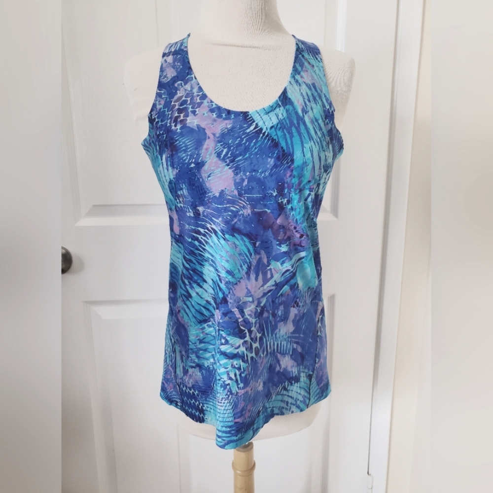 Commando Smooth Stretchy Blue Patterned Women's Racerback Tank Top Medium Large